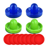 Maxbell 4 Air Hockey Pushers and 8 Pucks 2.5 inch Pucks for Family Game Tables Party Blue and Green