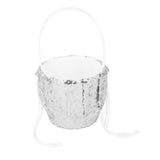 Maxbell Ring Pillow&Basket Set Sequin Rhinestone Wedding Decor Ribbon Flower -Silver