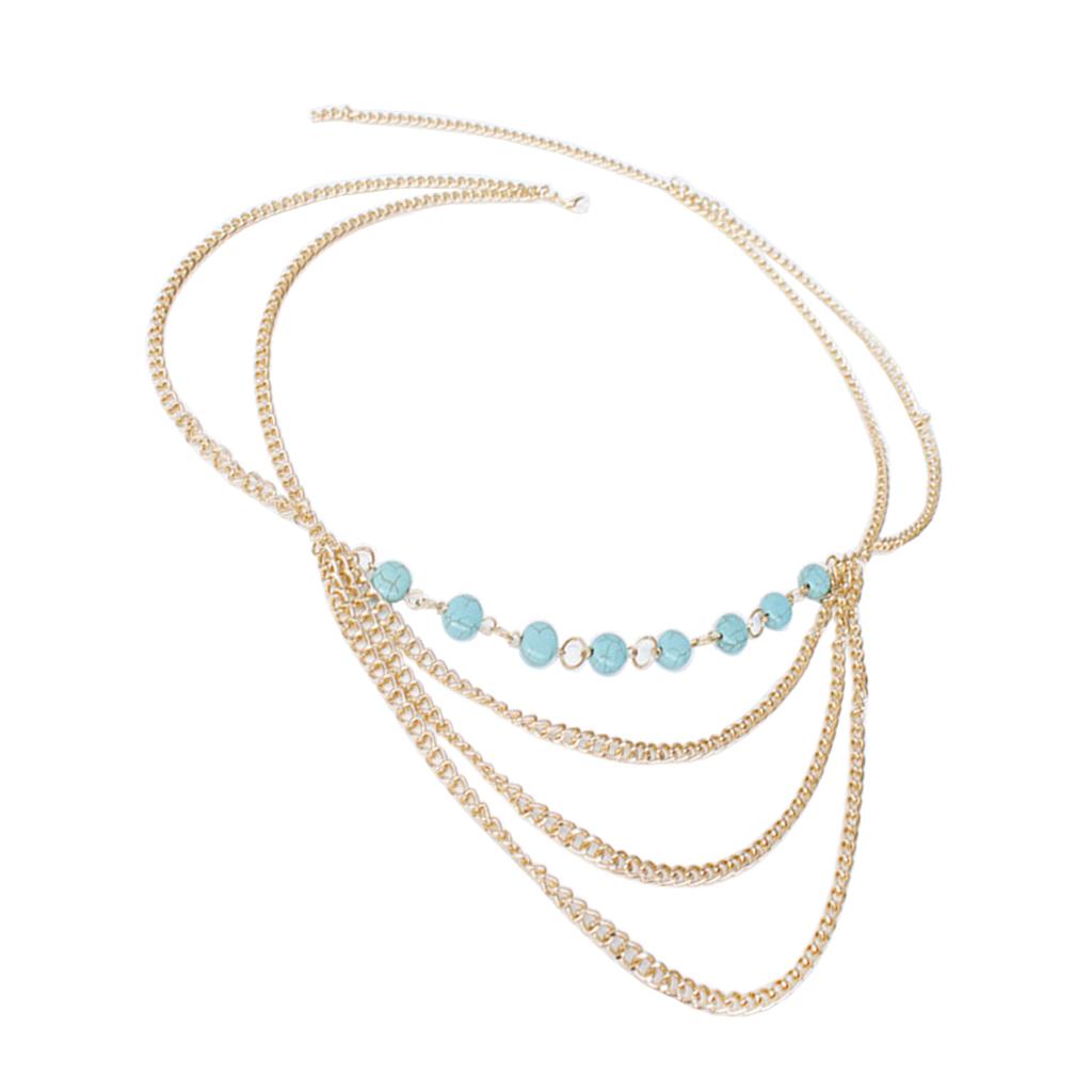 Maxbell Maxbell Sexy Turquoise Waist Chains Multi-layer Tassel Bikini Chains Body Jewelry