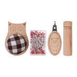 Maxbell Cute Pin Cushion with Pins Needle Threader Wood Household Compact Needlework Owl Shaped