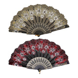 Maxbell 2x Folding Hand Fan Handmade Elegant Handheld Fan for Women Costume Weddings Red and Gold