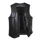 Maxbell Waistcoat Lightweight Utility Mens PU Leather Vest for Travel Winter Hunting 3XL Black