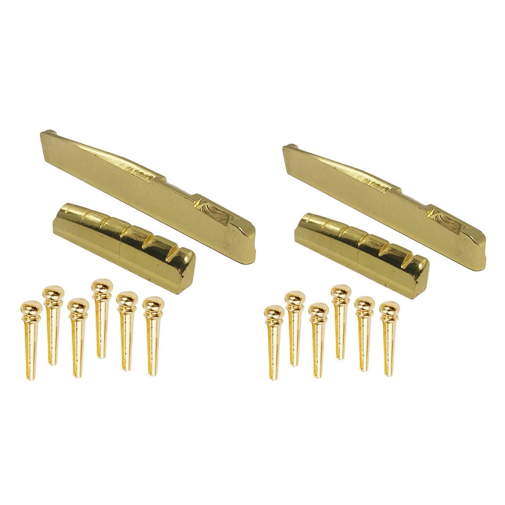 Maxbell Brass Bridge Pins Pegs Saddle Nut Set for Acoustic Folk Guitar