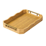 Maxbell Bamboo Serving Tray Breakfast Multipurpose Dinner Tea Tray with Metal Handle S Wood Color