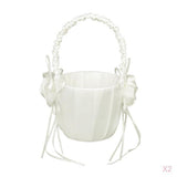 Maxbell 2x Elegant  Satin Flower Girl Basket w/ Handle Wedding Party Ceremony Supply