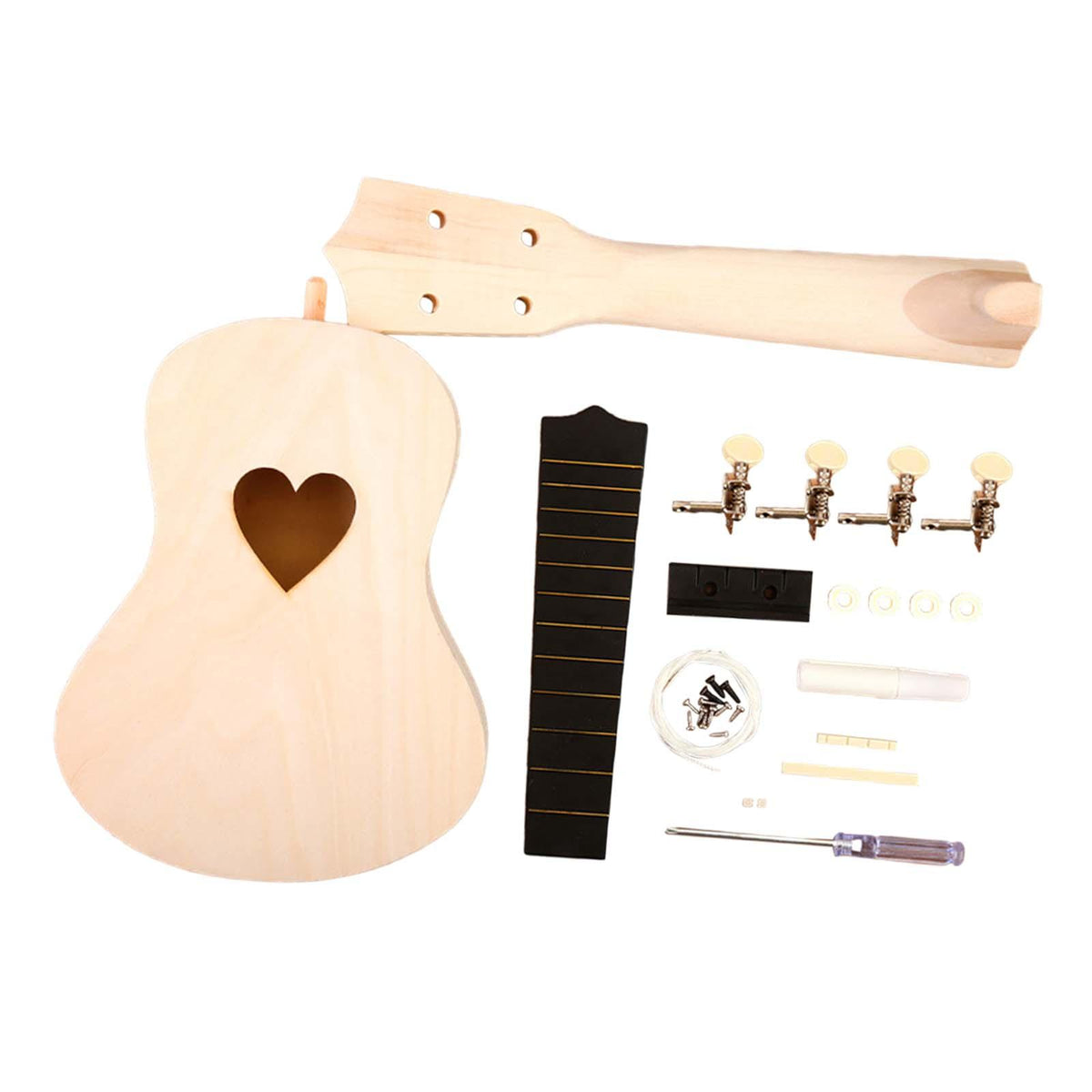 Maxbell Ukulele DIY Kit with Full Accessories Craft Handicraft Handmade Assembly Toy Heart