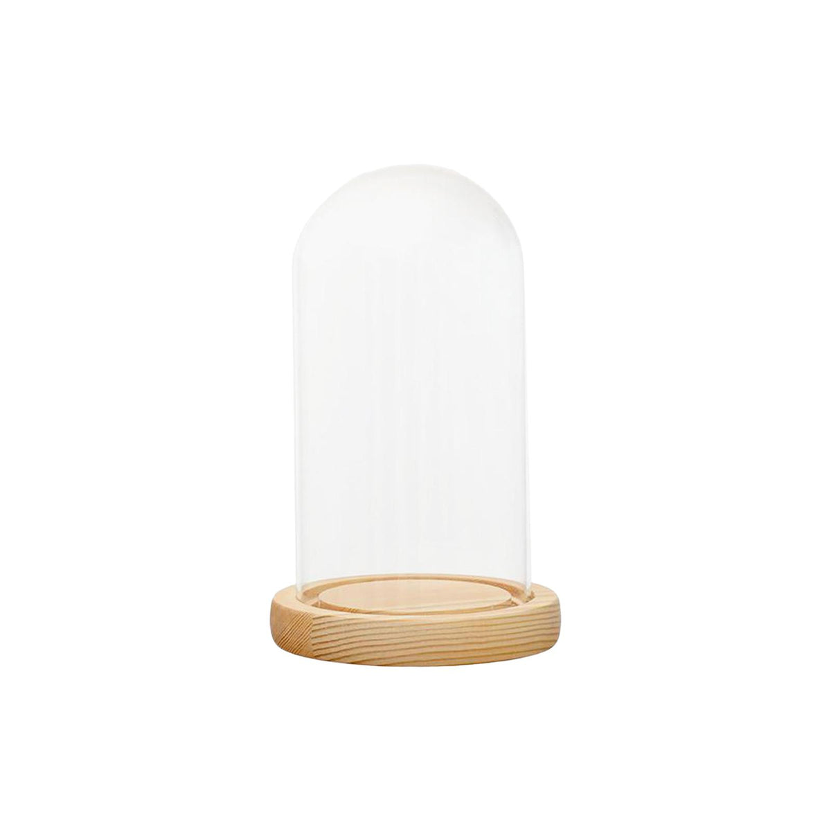 Maxbell Maxbell Clear Glass Dome Cover Stand with Wood Base Display Storage Decoration 12x21cm