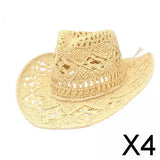 Maxbell 4xStraw Western Cowboy Hat Wide Brim Sun Hat Floppy Beach Hat for Outdoor