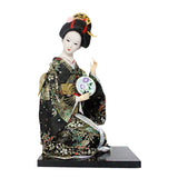 Japanese Kimono Doll Desk Squatting Kabuki Statue for Fireplace Office Decor black