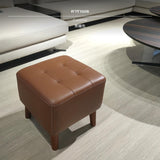 Maxbell Genuine Leather Ottoman Stool Genuine Leather Ottoman Stool, sturdy Wood Frame, Modern Square Leather Footrest, Multipurpose Shoe Bench for Living Room, Makeup, Entryway, personalized hues Available, No Assembly Needed Caramel