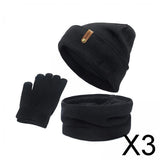 Maxbell 3xWomen Winter Beanie Hat Scarf Hat Knitted Gloves Fleece Lining Black