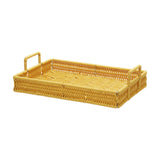 Maxbell Woven Serving Tray Portable Tea Tray Storage Tray for Snack Dinner Breakfast Small Yellow