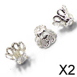 Maxbell 2x50Pcs Silver White Plated Metal Crown Bead Caps 6x5 mm
