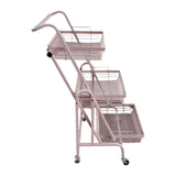 Maxbell 3 Tier Rolling Utility Cart Mobile Trolley for Laundry Room Farmhouse Office Pink