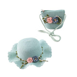 Maxbell Children's Sun Hat with Tote Kids Girl Beach Cap for Beach Easter Activities green