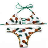 Maxbell Maxbell Sexy Halter Pineapple Print Self Tie Padded Bikini Set for Women White L