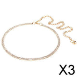 Maxbell 3x3-Row Crystal Ladies Waist Chain Belt in Gold