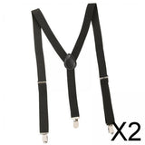 Maxbell 2xMens Suspenders Y Type Trousers Braces for Dress Pants Wedding Costume Party Black