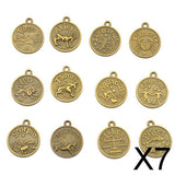 Maxbell 7x12 pcs Antique Bronze Horoscope Zodiac Round Pendant Charm Jewelry Making
