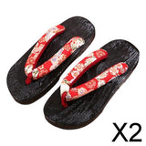 Maxbell 2xJapanese Clogs Slippers Geta Sandals Flip Flops for Men Women Red Round 41