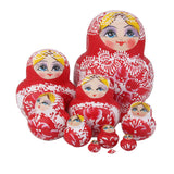 Maxbell 10PCS Hand Painted Flower Wooden Russian Nesting Dolls - Red & White