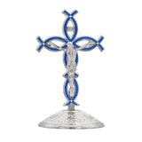 Maxbell Maxbell Standing Cross Figurine Religious Sculpture for Indoor Thanksgiving Entrance Silver Blue