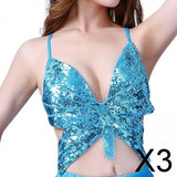 Maxbell 3xSequin Butterfly Crop Top Halloween Party Belly Dance Club Rave Blue