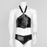 Maxbell Maxbell Men's Sexy Elastic Halter Body Chest Strap Harness Top Briefs Set Black