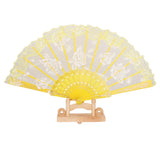 Maxbell Sweet Style Sequined Lace Rose Flowers Hand Fan Dancing Party Fan Yellow