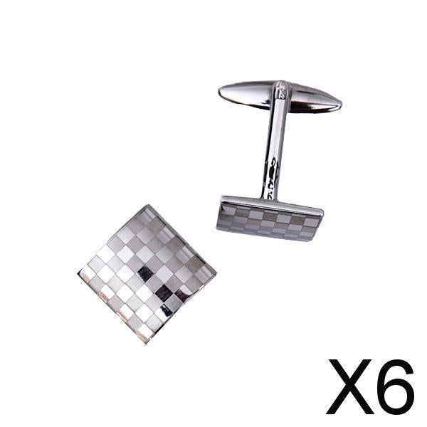 Maxbell 6xMens Silver Square Checkerboard Cufflinks