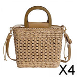 Maxbell 4xStraw Woven Handbag Handwoven Casual Bags Wallet for Dances Vacation Parties Khaki