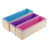 Maxbell Maxbell 3 Pieces Rectangle Flexible Silicone Soap Loaf Mold with Wooden Box DIY Chocolate Cake Bread Mould for Soap Making Craft Tools 900ml/1200ml