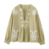 Maxbell Embroidery Blouse for Women Shirt Ethnic Comfortable Mexican Embroidered Top XS