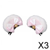 Maxbell 3x2Pcs Bear Ear Hair Clip Plush Animal Hairpins for Birthday Party Anime Theme White Pink