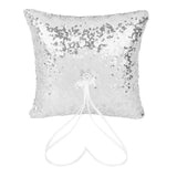 Maxbell Ring Pillow&Basket Set Sequin Rhinestone Wedding Decor Ribbon Flower -Silver