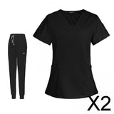 Maxbell 2xWomen's Scrubs Set V Neck Scrub Top Jogger Scrub Pants Nursing Uniforms XL Black