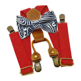 Maxbell Kids Suspender and Bow Tie Tuxedo Suspender for Boys Girls Children Trousers Red