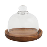 Maxbell Wood Cake Tray with Glass Dome Serving Tray for Holiday Shop Display Kitchen 10.4cmx9cm