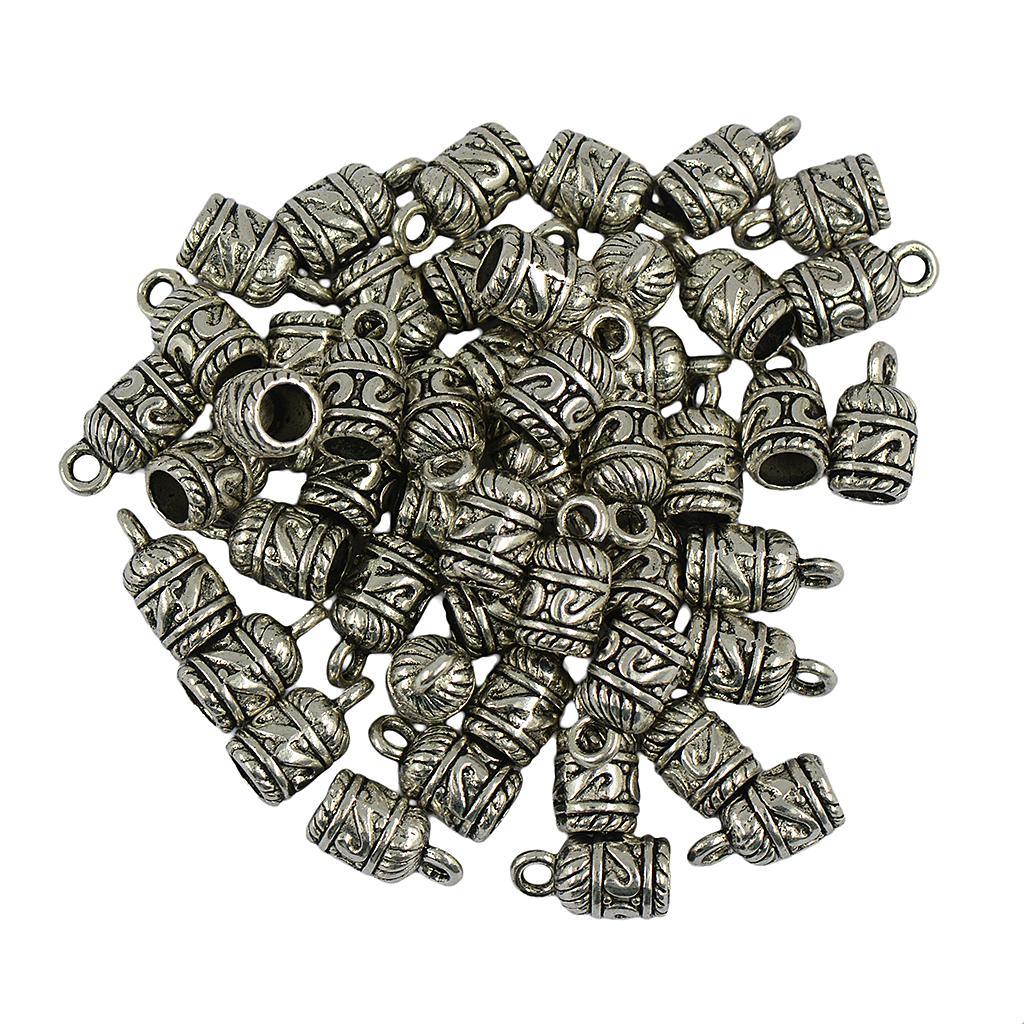 Maxbell Maxbell 50pcs Tibetan Silver Carved Column End Cap findings fit 4mm or 5mm cord