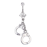 Maxbell Double Cuffs Crystal Barbell Dangle Navel Belly Ring Piercing Jewelry