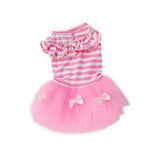 Maxbell Maxbell Cute Small Puppy Pet Dog Stripe Bow Lace Skirt Princess Dress Pink--M