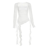 Maxbell Women's Y2K Long Sleeve T Shirt Classic Streetwear for Wedding Dating Gothic XL White