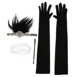 Maxbell 1920s Costume Feather Hairband Necklace Gloves Cigarette Holder Set A Set