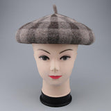 Maxbell Vintage Plaid Beret Hat Wool Felt Beanie Cap Autumn Women Artist Hat Camel