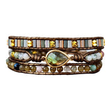 Women Ethnic PU Leather Wrap Bracelet Multi Layer Charm Unique Bead Bracelet Style A