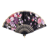 Sweet Style Flowers Hand Fan Folding Fan Dancing Party Fan - Black