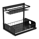 Maxbell 2 Tiers Under Sink Storage Rack Iron Cabinet Inside Pull Out for Dorm Office Black