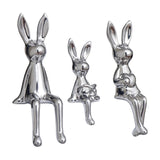 Maxbell 3 Pieces Bunny Family Figurine Rabbit Statues for Indoor Cabinet Living Room Silver