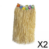 Maxbell 2xHawaiian Skirt with Flowers Raffia Skirt for Beach Celebration Carnival 80CM
