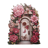 Maxbell Miniature Fairy Garden Door Wooden Garden Statue for Outdoor Lawn Decoration Pink Flower